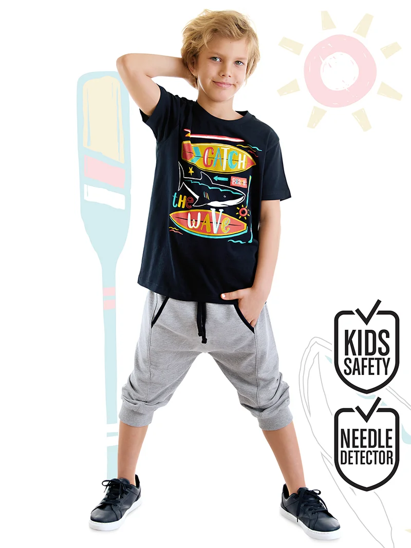 ج&مشب طقم تي شيرت وشورت كابري للأولاد موجة